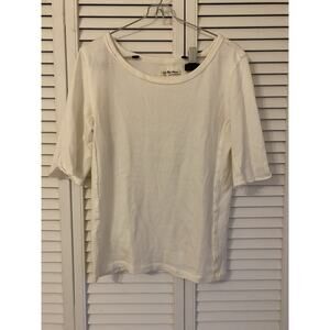 We The Free Shirt Women Large White Knit Shirt Sheer Raw Hem Sleeve Boxy Cotton